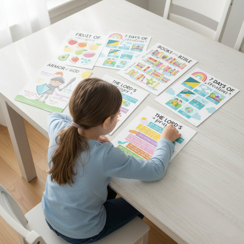 Bible Learning Poster Set - Educational Christian Wall Art for Kids
