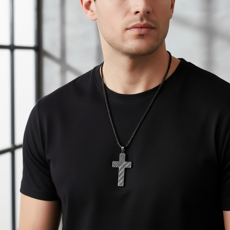 Joshua 1:9 - Engraved American Flag Cross Necklace