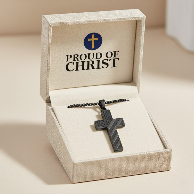 Joshua 1:9 - Engraved American Flag Cross Necklace