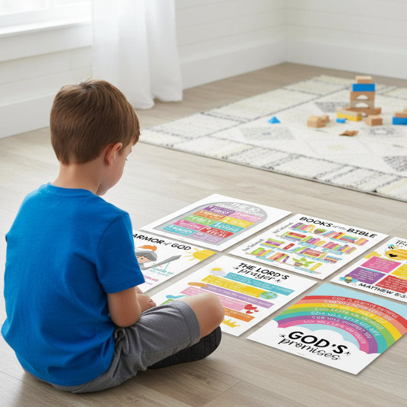 Bible Learning Poster Set - Educational Christian Wall Art for Kids