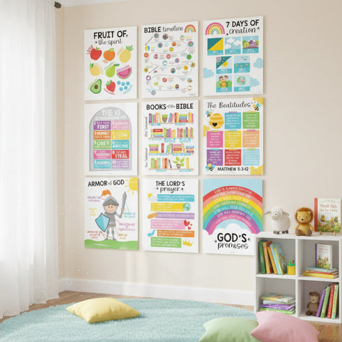 Bible Learning Poster Set - Educational Christian Wall Art for Kids