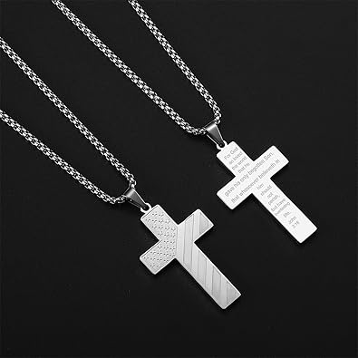 John 3:16 - Engraved American Flag Cross Necklace