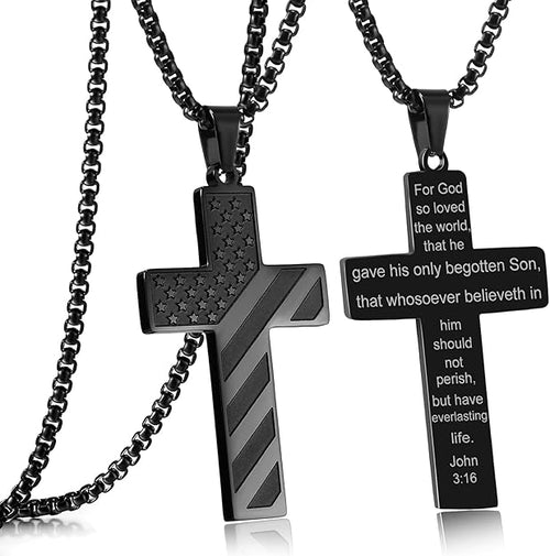 John 3:16 - Engraved American Flag Cross Necklace