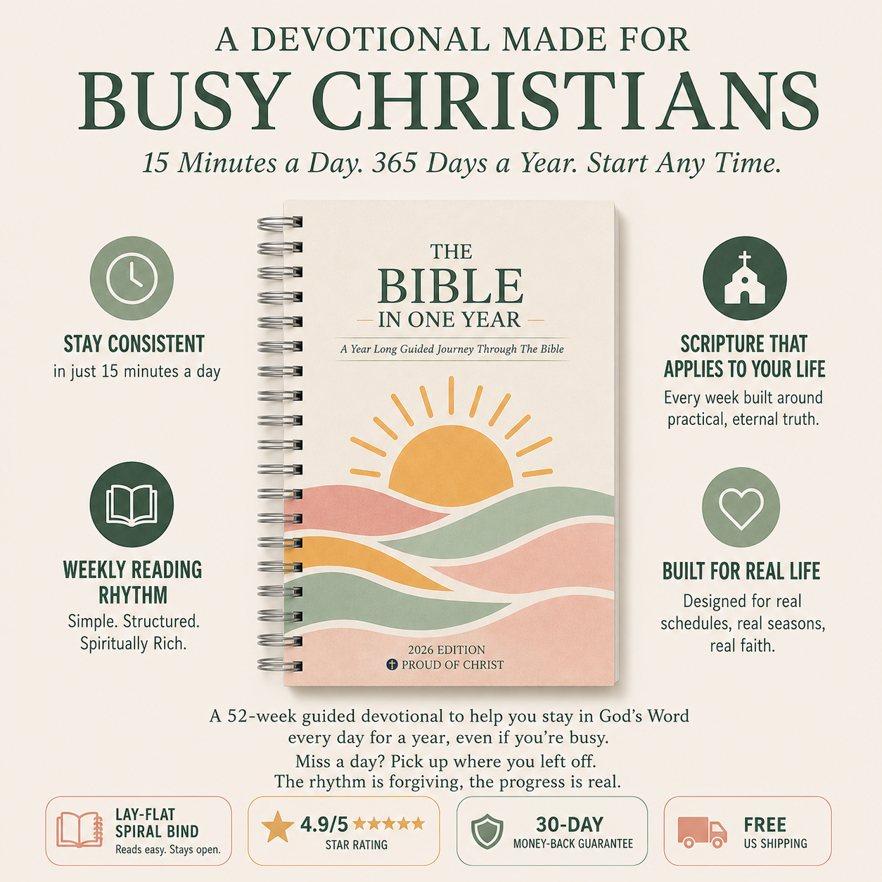 The Bible in One Year: A 52-Week Guided Devotional ( English )